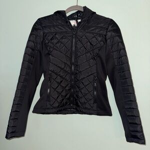 GUESS Women's Black Quilted Hooded Full Zip Activewear Jacket XS Long Sleeve